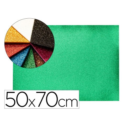 Goma eva con purpurina biodegradable liderpapel 50x70cm 60g/m2 espesor 2 mm verde