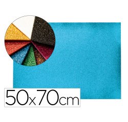 Goma eva con purpurina biodegradable liderpapel 50x70cm 60g/m2 espesor 2 mm azul claro