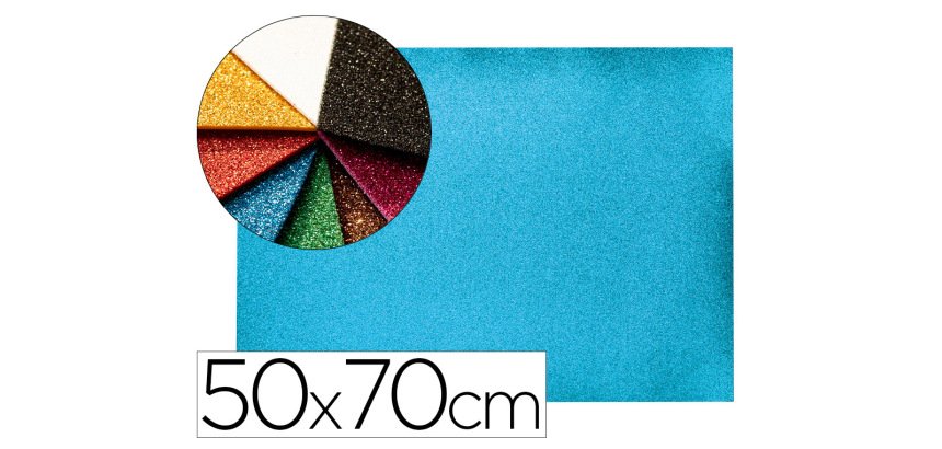 Goma eva con purpurina biodegradable liderpapel 50x70cm 60g/m2 espesor 2 mm azul claro