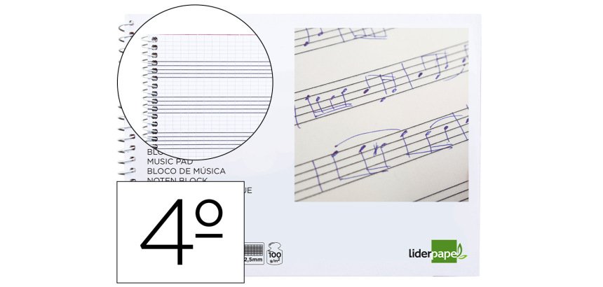 Bloc musica liderpapel combi pentagrama cuadriculado 2,5mm cuarto 20 hojas 100g/m2