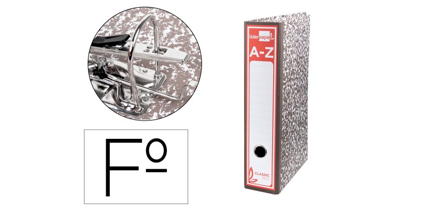 Archivador de palanca liderpapel carton forrado folio jaspeado gris con caja classic red