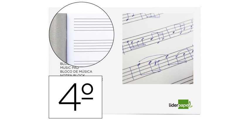 Bloc musica liderpapel pentagrama 5mm cuarto 20 hojas 100g/m2 grapado