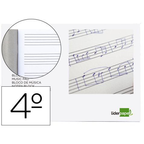 Bloc musica liderpapel pentagrama 5mm cuarto 20 hojas 100g/m2 grapado