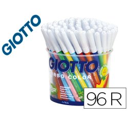 Rotulador giotto turbo color bote de 96 unidades 12 colorespor 8 unidades de cada color lavables con punta bloqueada