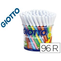 Rotulador giotto turbo color bote de 96 unidades 12 colorespor 8 unidades de cada color lavables con punta bloqueada