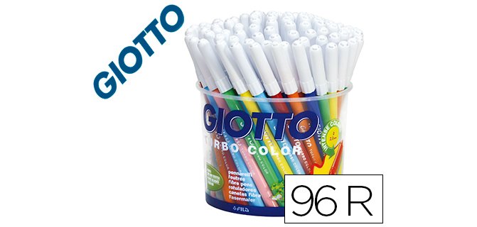 Rotulador giotto turbo color bote de 96 unidades 12 colorespor 8 unidades de cada color lavables con punta bloqueada