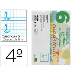 Recambio liderpapel 4º / A5+ apaisado pautaguia 100 hojas 75 g cuadriculado pautado 6 mm con margen 2 taladros