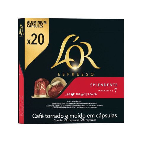Cafe l'or espresso splendente fuerza 7 caja de 20 unidades compatible con nespresso