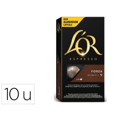 Cafe l'or espresso forza fuerza 9 caja de 10 unidades compatible con nespresso