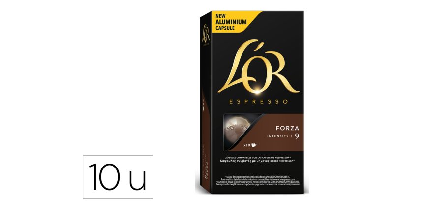 Cafe l'or espresso forza fuerza 9 caja de 10 unidades compatible con nespresso