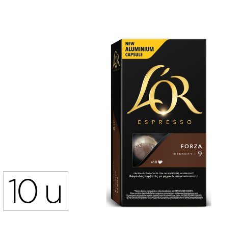 Cafe l'or espresso forza fuerza 9 caja de 10 unidades compatible con nespresso