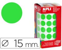 Gomets autoadhesivos circulares 15 mm verde en rollo con 2832 unidades