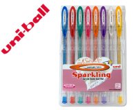 Boligrafo uni ball um-120 signo 1 mm tinta gel estuche de 8 colores con purpurina
