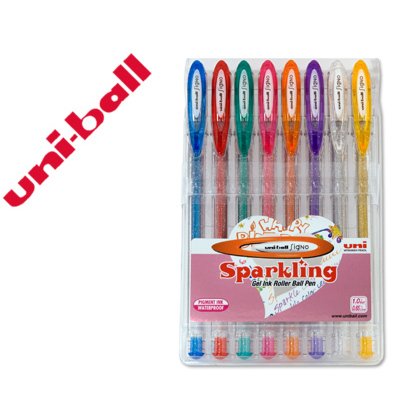 Boligrafo uni ball um-120 signo 1 mm tinta gel estuche de 8 colores con purpurina