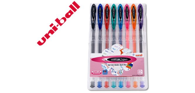 Boligrafo uni ball um-120 signo 0,7 mm tinta gel estuche de 8 colores basicos