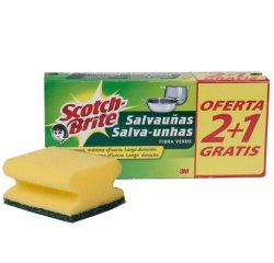 Estropajo salvauñas scotch brite fibra verde paquete 2+1 gratis