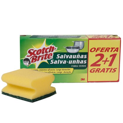 Estropajo salvauñas scotch brite fibra verde paquete 2+1 gratis