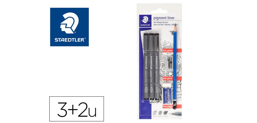 Rotulador staedtler calibrado micrometrico 308 negro blister de 3 und + goma, lápiz 2b y sacapuntas de regalo