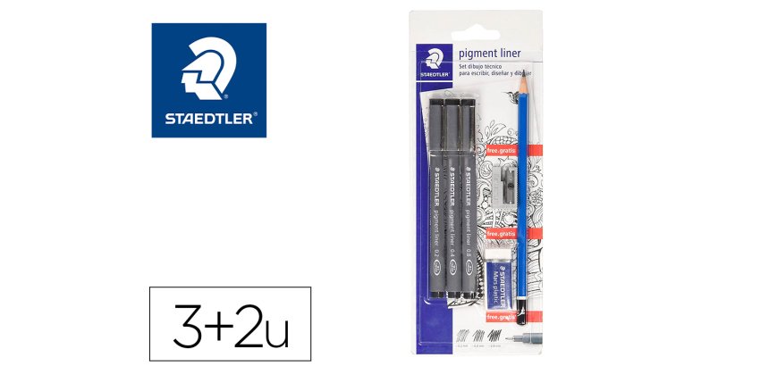 Rotulador staedtler calibrado micrometrico 308 negro blister de 3 und + goma lapiz y sacapuntas de regalo