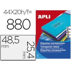 Etiqueta adhesiva apli transparente 48,5x25,4 mm fotocopia laser inkjet caja 20 hojas din a4 con 880