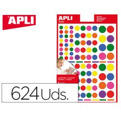 Gomets apli autoadhesivo circulo multicolor blister de 624 unidades surtidas