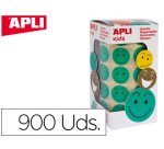 Gomets apli autoadhesivo smile verde cara feliz rollo de 900 unidades