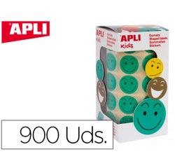 Gomets apli autoadhesivo smile verde cara feliz rollo de 900 unidades