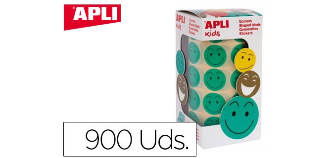 Gomets apli autoadhesivo smile verde cara feliz rollo de 900 unidades