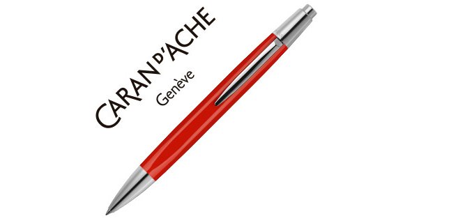 Boligrafo caran d'ache alchemix cuerpo laca roja adornos cromados brillante con estuche punta media