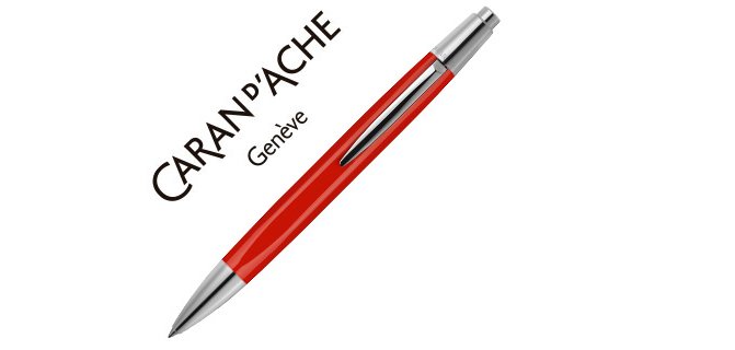 Boligrafo caran d'ache alchemix cuerpo laca roja adornos cromados brillante con estuche punta media