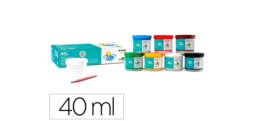 Tempera escolar liderpapel 40 ml caja 7 colores surtidos + pincel