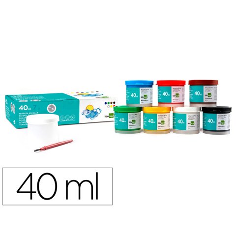 Tempera escolar liderpapel 40 ml caja 7 colores surtidos + pincel