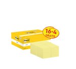 Bloc de notas adhesivas quita y pon post-it amarillo canario 38x51 mm pack promocional 16+4 gratis