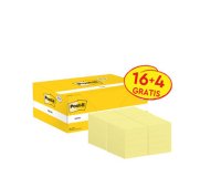 Bloc de notas adhesivas quita y pon post-it amarillo canario 38x51 mm pack promocional 16+4 gratis