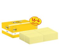 Bloc de notas adhesivas quita y pon post-it amarillo canario 76x127 mm pack promocional 16+4 gratis