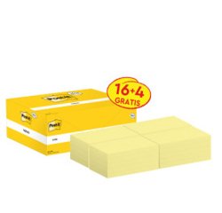 Bloc de notas adhesivas quita y pon post-it amarillo canario 76x127 mm pack promocional 16+4 gratis