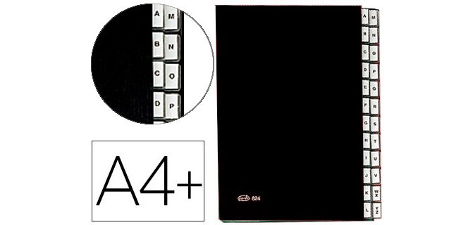 Carpeta clasificadora fuelle pardo carton compacto folio 24 departamentos visor doble personalizables color negro