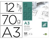 Papel dibujo liderpapel a3 297x420mm 70g/m2 vegetal sobre de 12 hojas