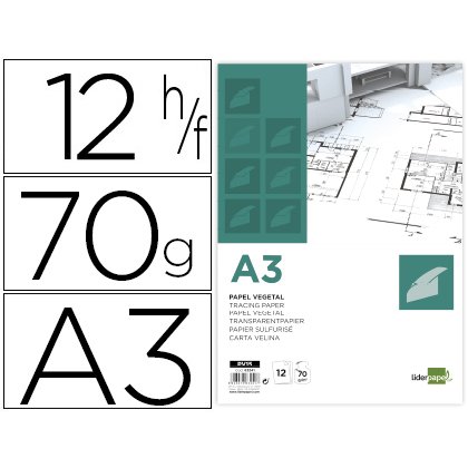 Papel vegetal liderpapel a3 70gr 297x420mm sobre de 12 hojas