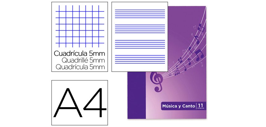Bloc musica y canto oxford pentagrama interlineado 2 mm + cuadricula 5 mm din a4 24 hojas 90g/m2