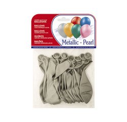 Globo 100% latex biodegradable metalizado plata bolsa de 15 unidades