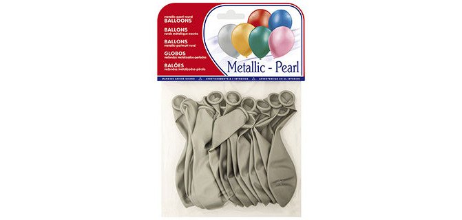 Globo 100% latex biodegradable metalizado plata bolsa de 15 unidades