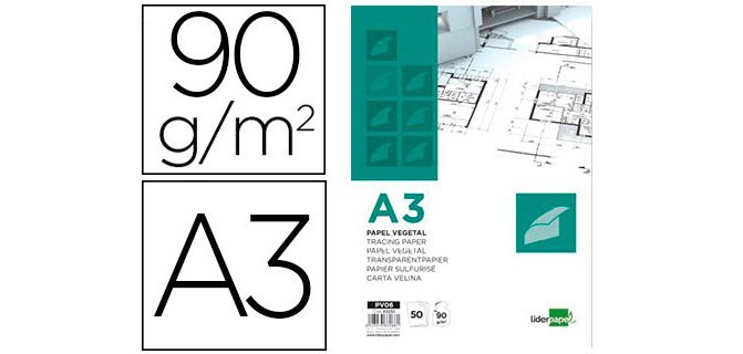 Bloc papel vegetal liderpapel encolado 50 hojas 297x420 mm 90 g