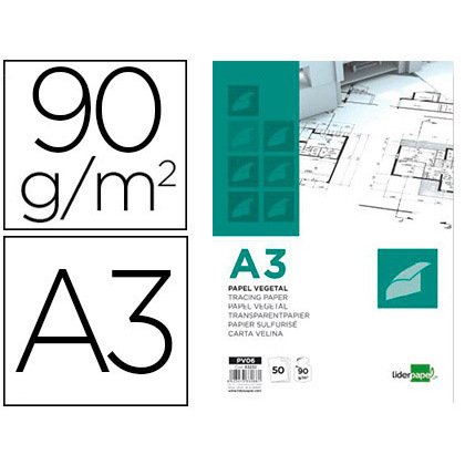 Bloc papel vegetal liderpapel encolado 50 hojas 297x420 mm 90 g