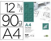 Papel dibujo liderpapel a4 210x297mm 90g/m2 vegetal sobre de 12 hojas