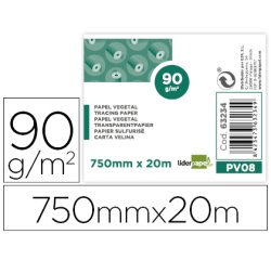 Papel dibujo liderpapel 750mmx20m 90g/m2 vegetal rollo