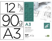Papel dibujo liderpapel a3 297x420mm 90g/m2 vegetal sobre de 12 hojas