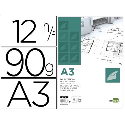 Papel vegetal liderpapel a3 90gr 297x420mm sobre de 12 hojas
