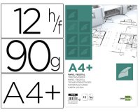 Papel dibujo liderpapel a4+ 320x240mm 90g/m2 vegetal sobre de 12 hojas