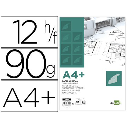 Papel vegetal liderpapel a4+ 90 gr 240x320mm sobre de 12 hojas